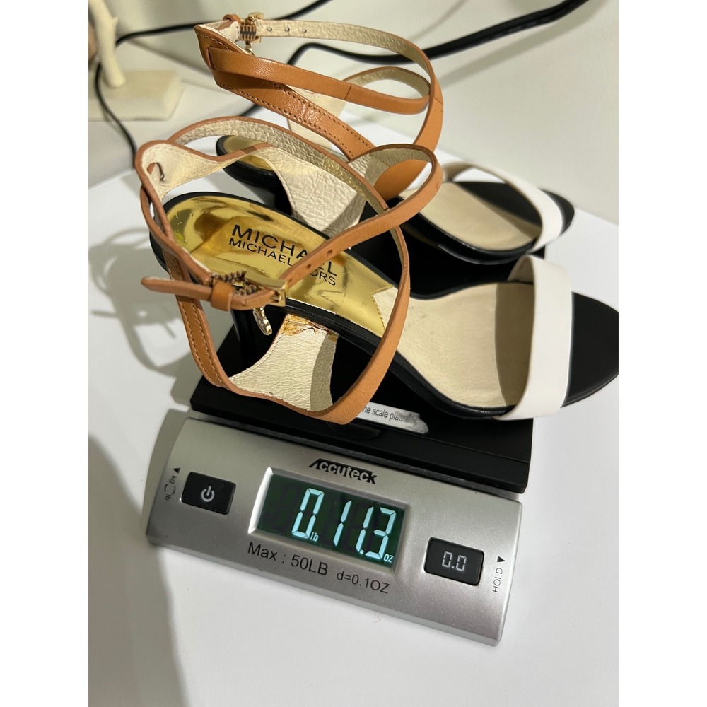 Michael Kors Womens Leather Ankle Strap Heels Tan White Black Size 6.5 - Picture 10 of 13